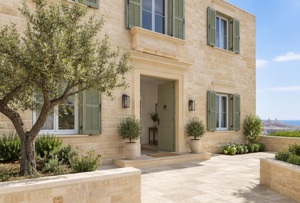 Mediterranean home with limestone facade