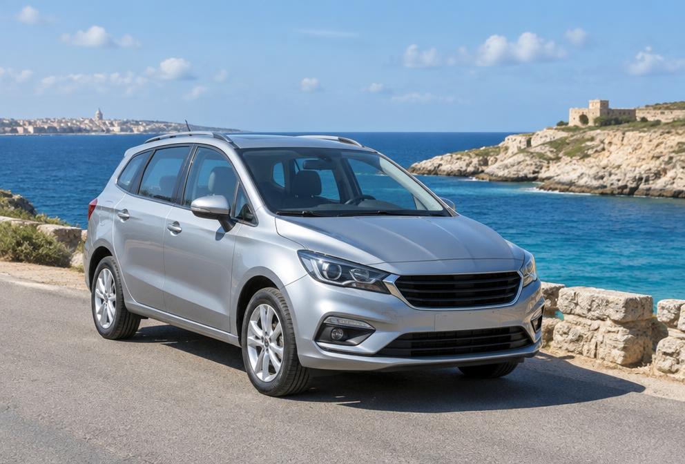 Family car beside the Maltese coast